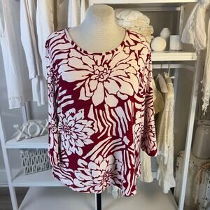 Rebecca Malone size large red white floral coastal three-quarter sleeve top 2576